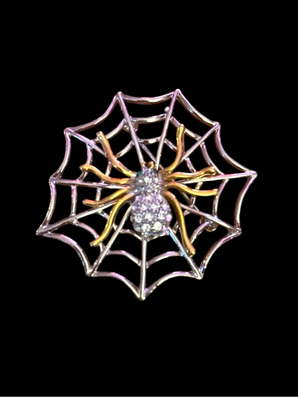 Spoontiques two tone spider and web brooch